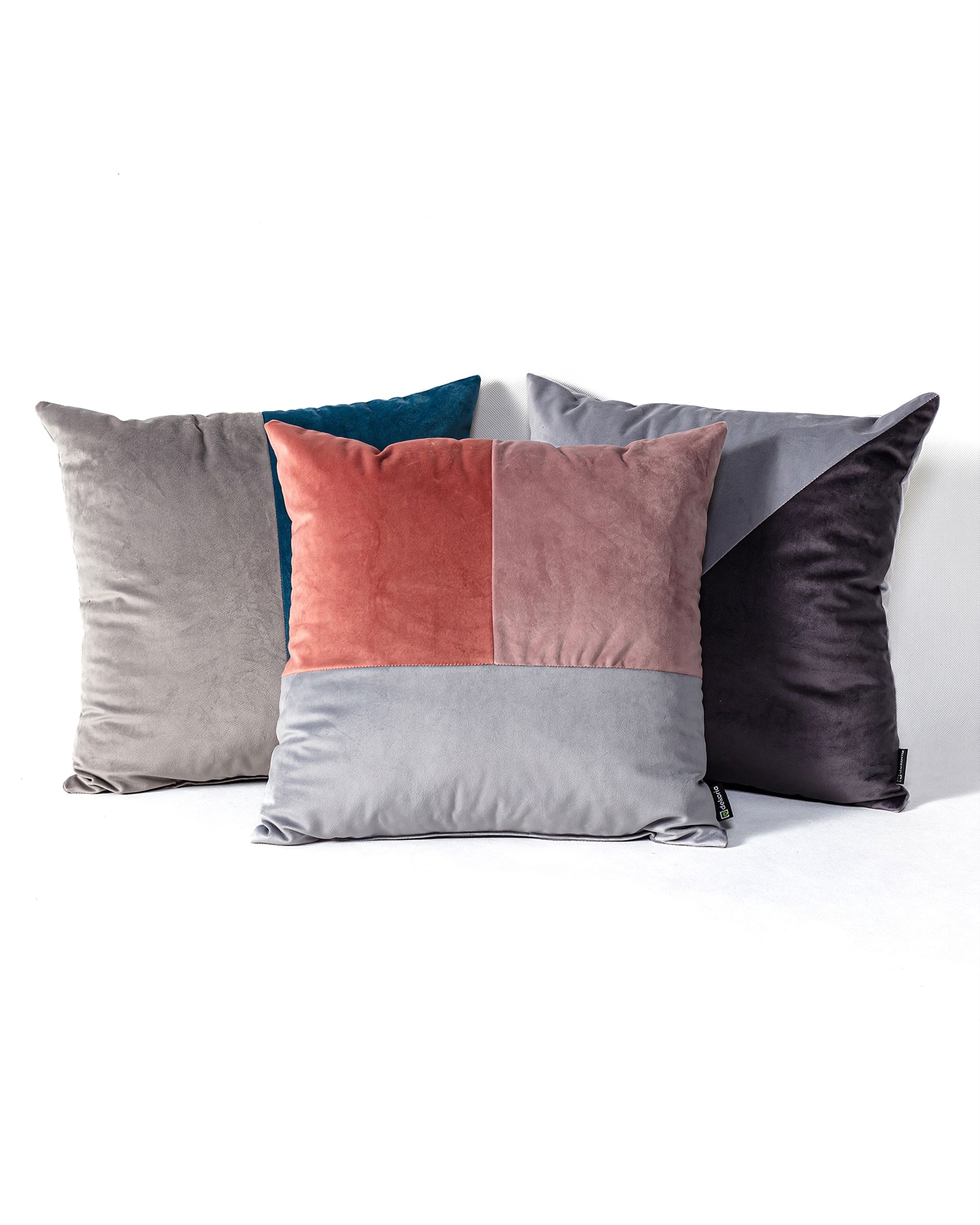 Patchwork štvorcový vankúš ružová sivá lila (hover)