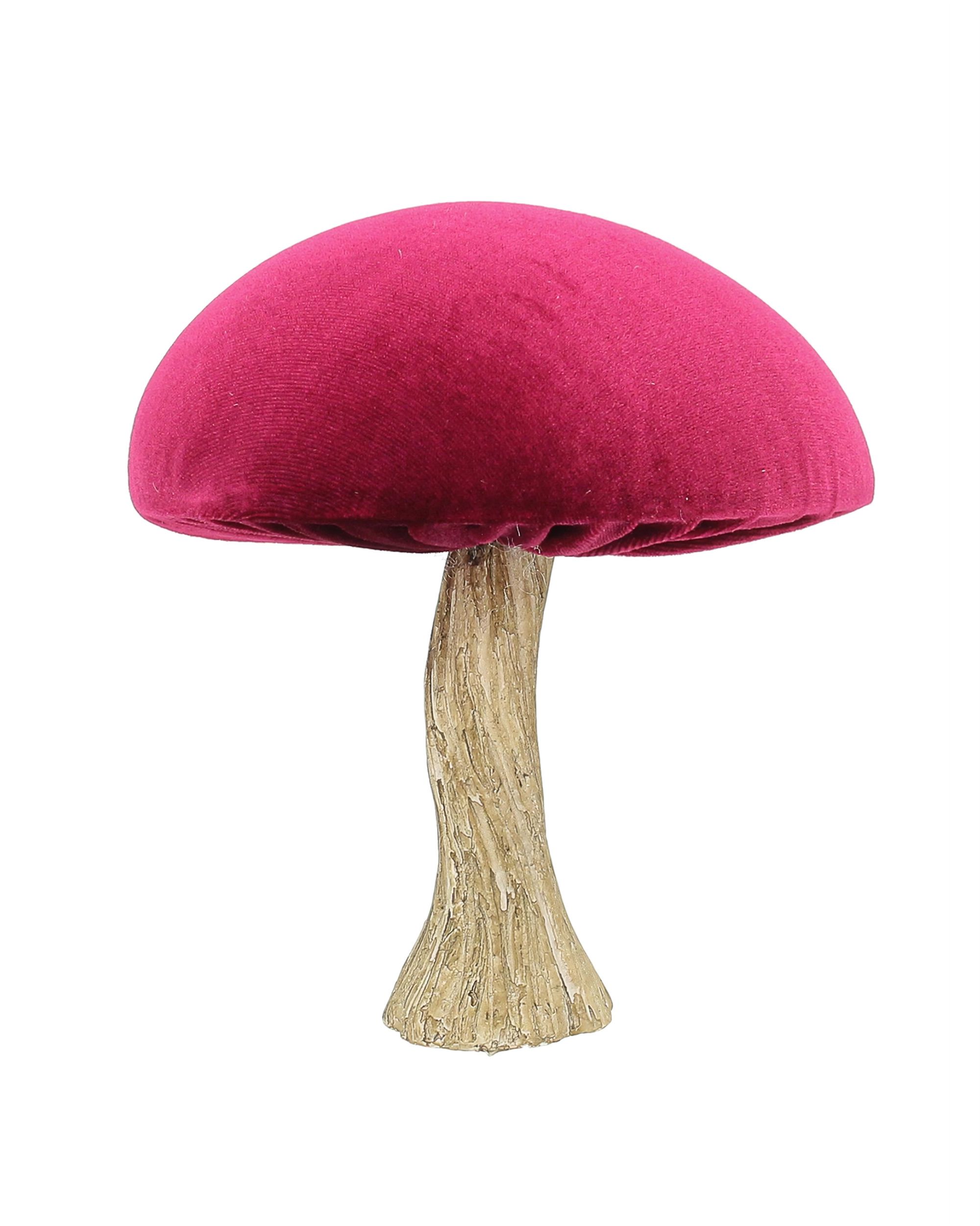 Dekorácia Velvet Mushroom 17 cm ruby