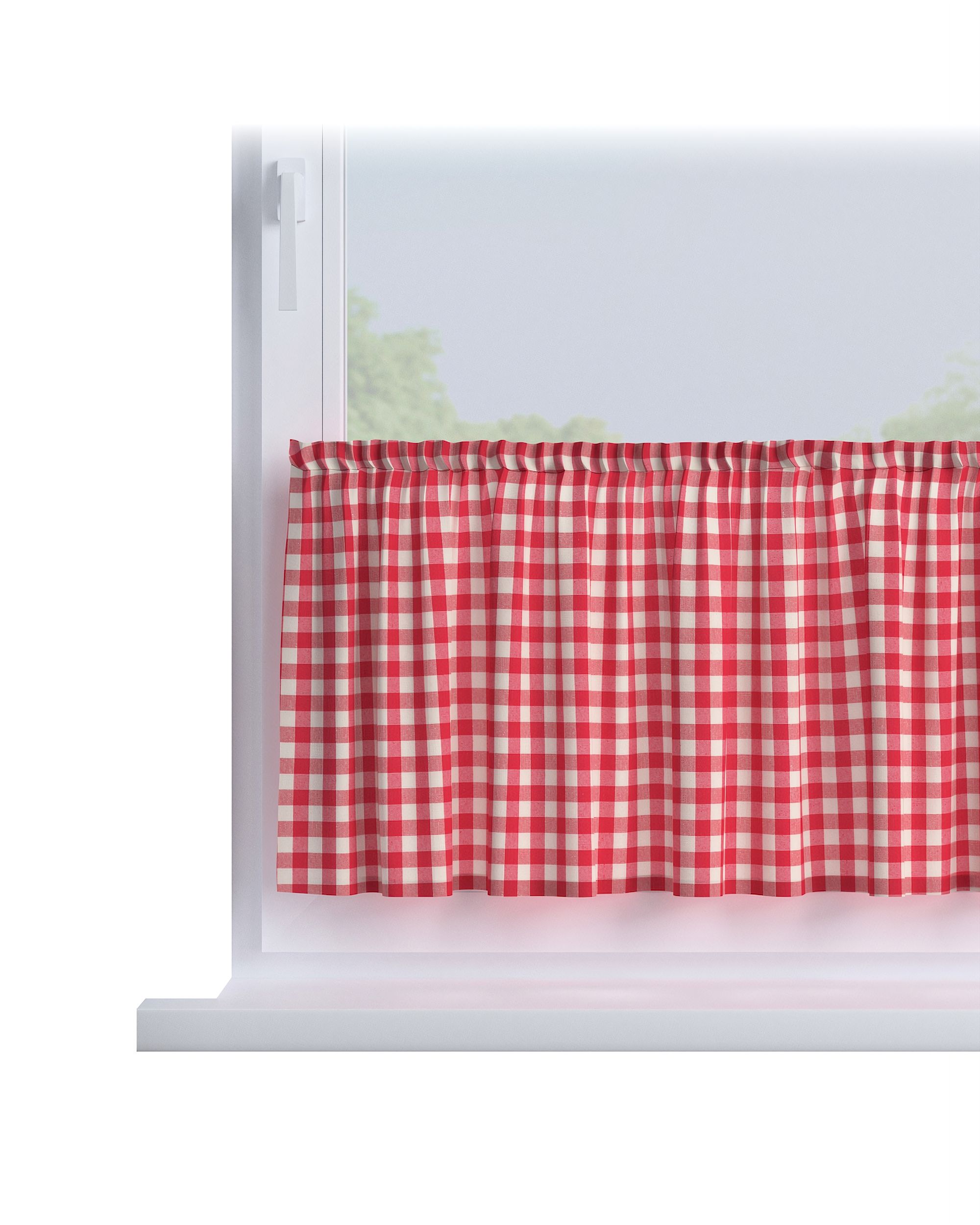 Jednoduchá vitrážková záclonka na metre farba produktu červená látka vzorované