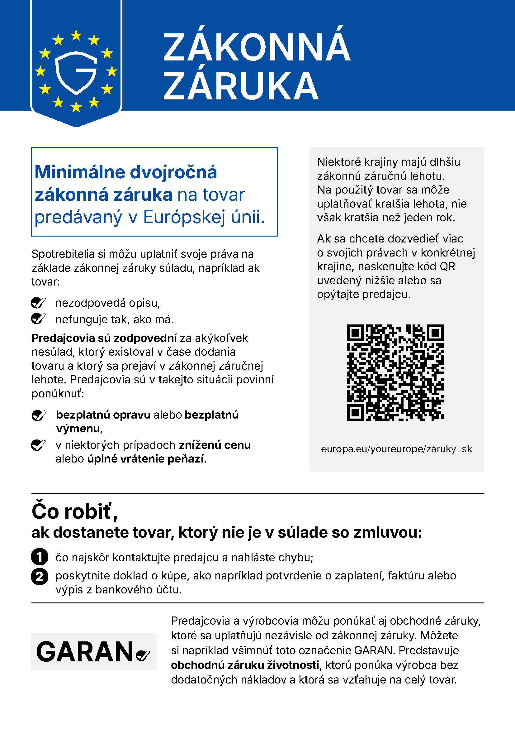 Vaše práva vyplývajúce zo zákonnej záruky